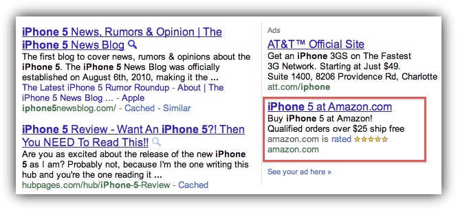 iPhone 5 - Реклама в Google от Amazon