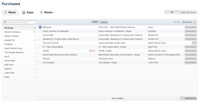 iTunes 10.3 - Приобретенная музыка
