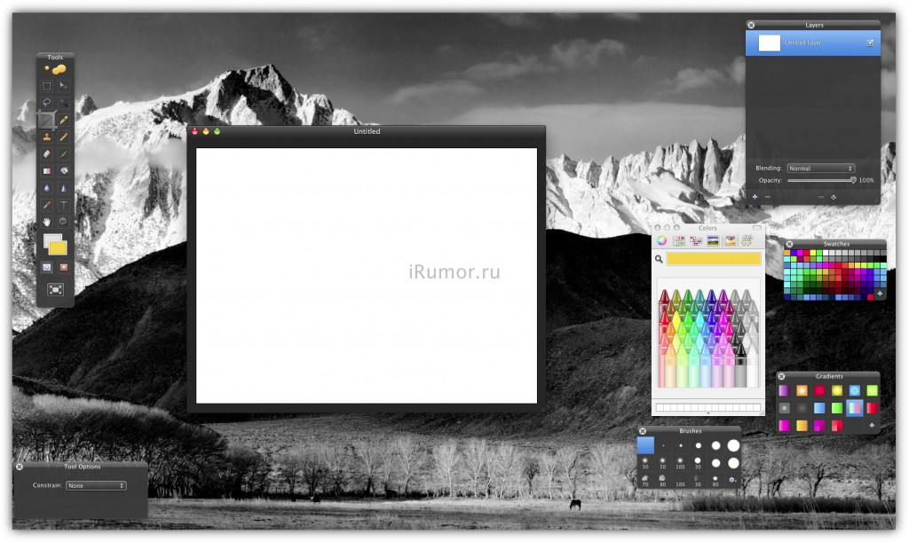 Pixelmator - рабочее окно с инструментами