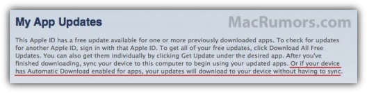 Уведомление iTunes о автообновлении приложений