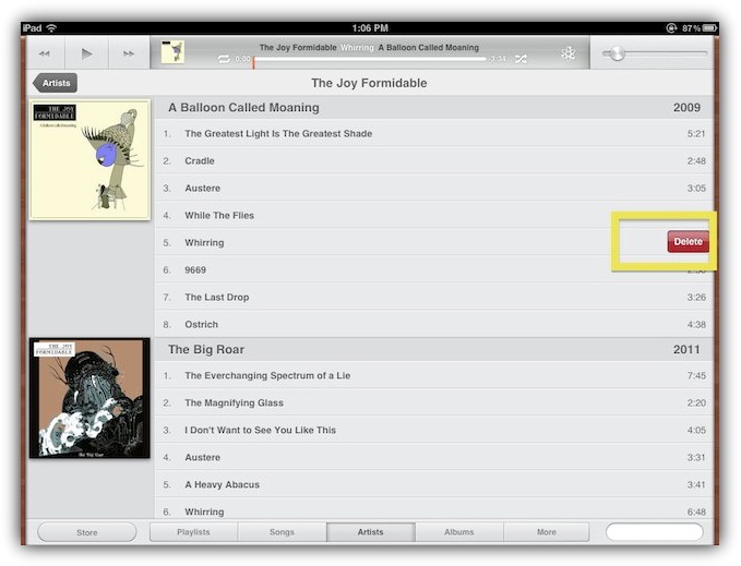 iOS 5 - Удаление композиции на iPad 