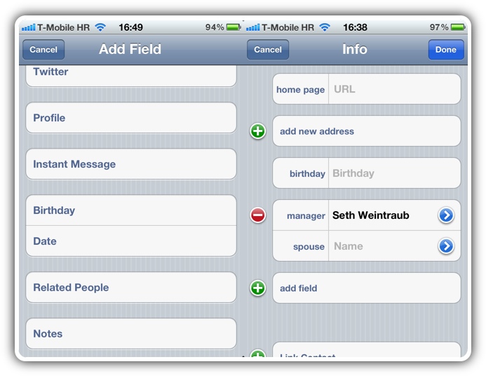 iOS 5 - Контакты