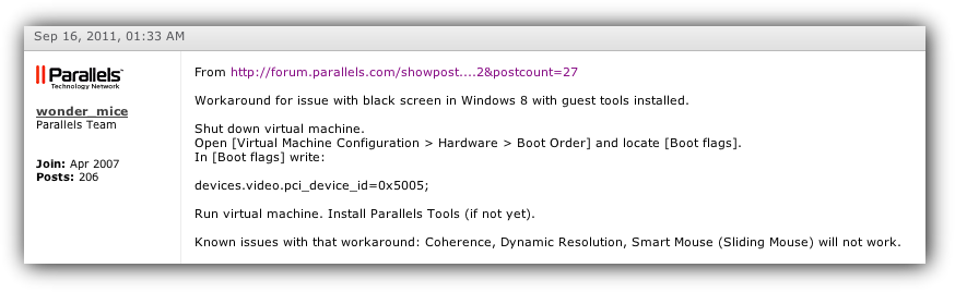 Parallels 7 and Windows 8 - Решение проблемы черного экрана